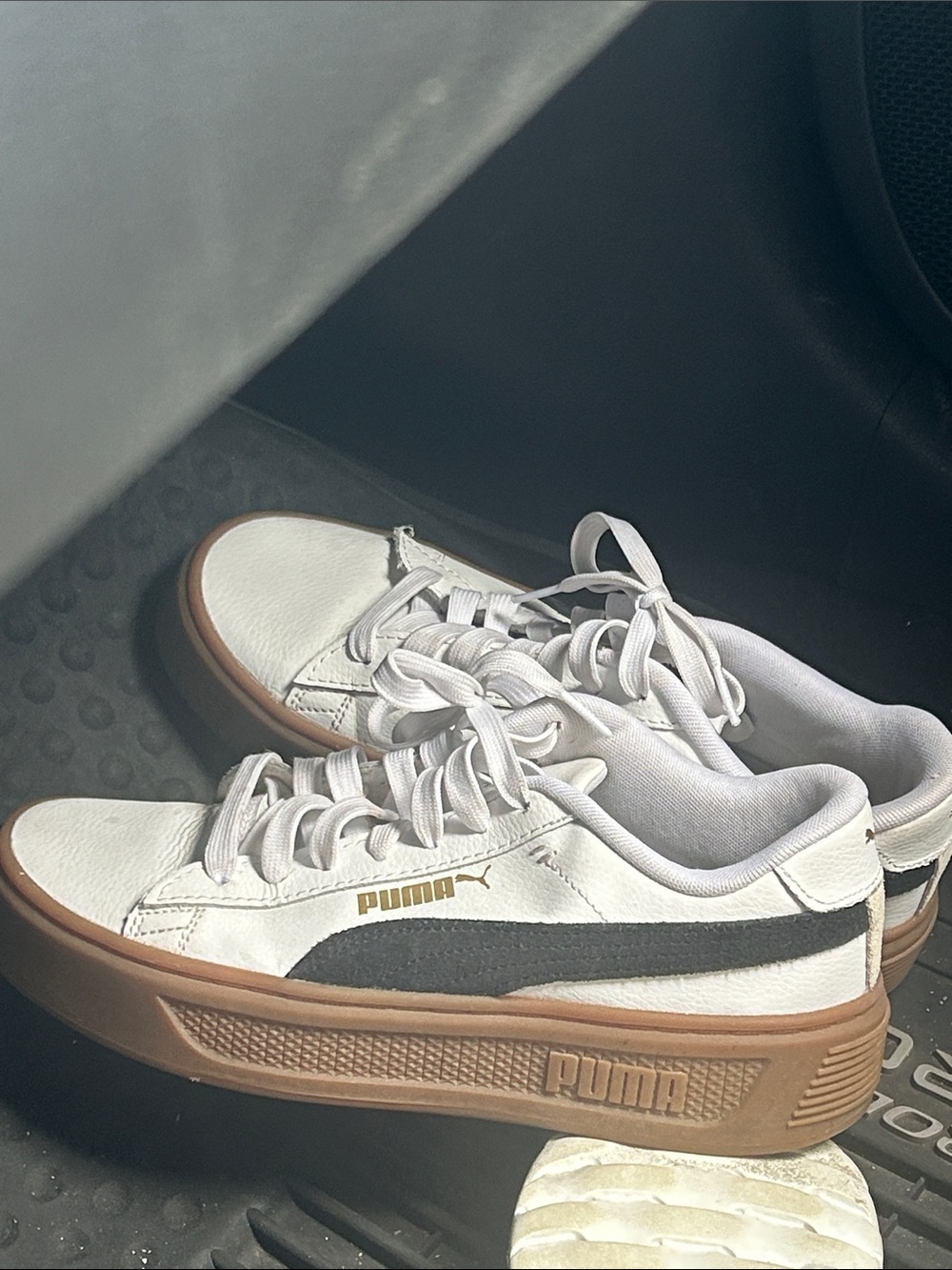 Puma Women's White Leather Platform Sneakers with Gum Sole